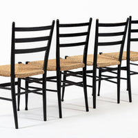 Vintage Mid Century Black Wood and Rush Wicker Dining Chairs