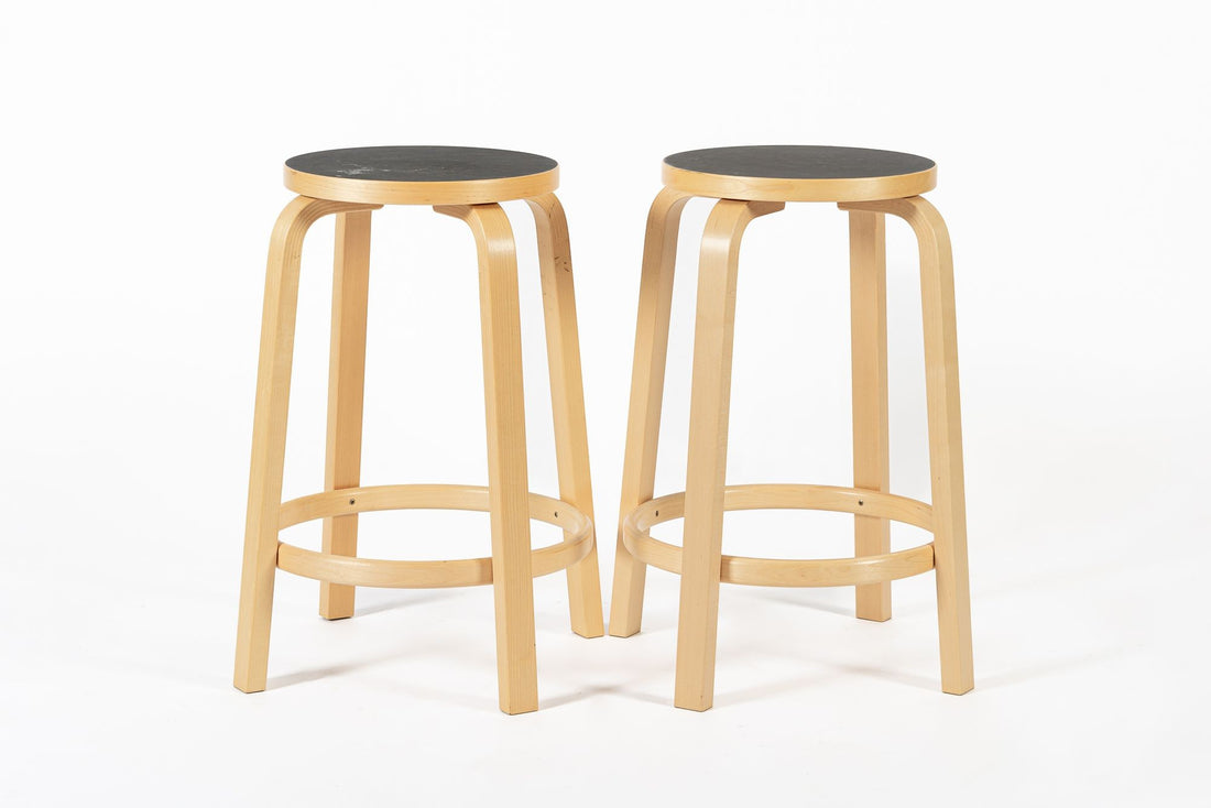 Mid Century Finnish Birch & Black 64 Stools by Alvar Aalto for Artek, 2015