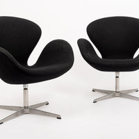 Mid Century Danish Black Swan Chairs by Arne Jacobsen for Fritz Hansen