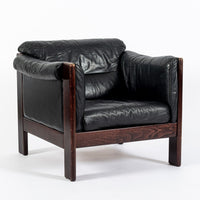 Mid Century Danish Black Leather Lounge Chair in Style of Arne Norell, Matching Sofa