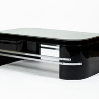 Art Deco Coffee Table in Black Lacquer and Metal Leaf, circa 1935