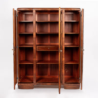 Antique Art Deco Burl Wood Mirrored Armoire Cabinet, 1930s