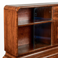 Antique Art Deco Burl Wood China Cabinet or Bar Cabinet with Drop-down Tabletop 1930s