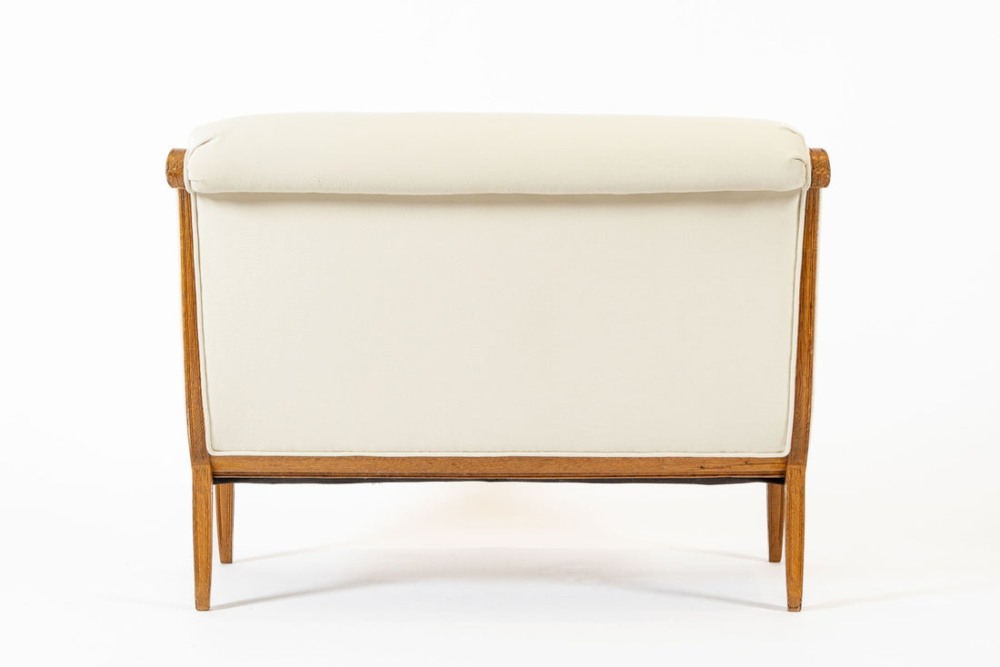 1940s Antique French Art Deco Two-Seat Loveseat Sofa Cream Upholstery
