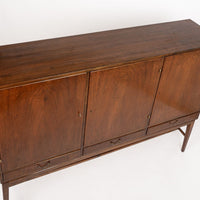 Mid Century Walnut Wood High Cabinet Credenza or Sideboard