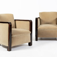 French Art Deco Mohair Lounge Chairs by Eric Bagge for Mercier Frères, Macassar Ebony, 1920s