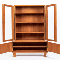 Art Deco Cherry & Burl Wood Display China or Bar Cabinet 1930s