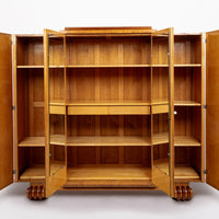 Antique French Art Deco Birdseye Maple Wardrobe Cabinet 1930s