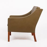 Mid Century Danish Green Leather Lounge Chair by Borge Mogensen