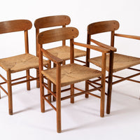 Mid Century Danish Wood & Rush Wicker Dining Chairs