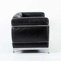 Authentic Cassina LC2 Black Leather Two-Seat Sofa by Le Corbusier 1994