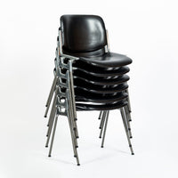 Six Mid Century Italian DSC 106 Leather Stacking Chairs by Giancarlo Piretti for Castelli, 1980s