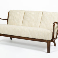 Danish Modern Solid Walnut Spindle Back Sofa in Schumacher Fabric, Circa 1960