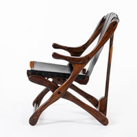 Mid Century Rosewood & Black Leather Folding Lounge Chair by Don Shoemaker