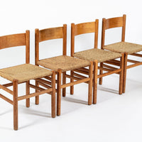 Mid Century Dutch Oak Wood and Rush Chairs by Johan van Heuvel