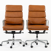Pair Herman Miller Eames Tall Brown Leather Desk Chair Soft Pad