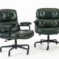 Pair Green Leather Time Life Office Chairs by Eames for Herman Miller 1996
