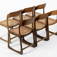 Mid Century Modern French Wood & Cane Wicker Chairs by Baumann