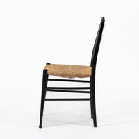 Vintage Mid Century Black Wood and Rush Wicker Dining Chair