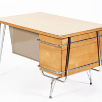 Kem Weber Trimline Desk for Heywood Wakefield, Mid Century Modern Birch and Chrome Office Desk, 1950s