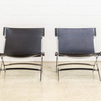 Vintage Postmodern Black Leather and Chrome Lounge Chairs by Antonio Citterio