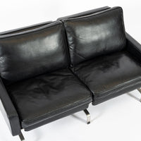 Vintage Postmodern Black Leather & Brushed Steel Loveseat Sofa, 1980s