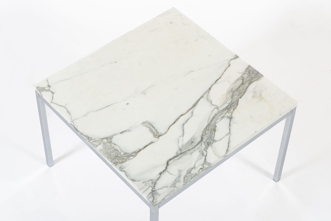 Mid Century Square White Marble Side or Coffee Table by Florence Knoll