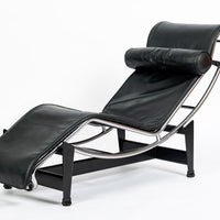 Cassina LC4 Black Leather Chaise Lounge Chair by Le Corbusier 1994