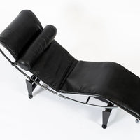 Cassina LC4 Black Leather Chaise Lounge Chair by Le Corbusier 1991