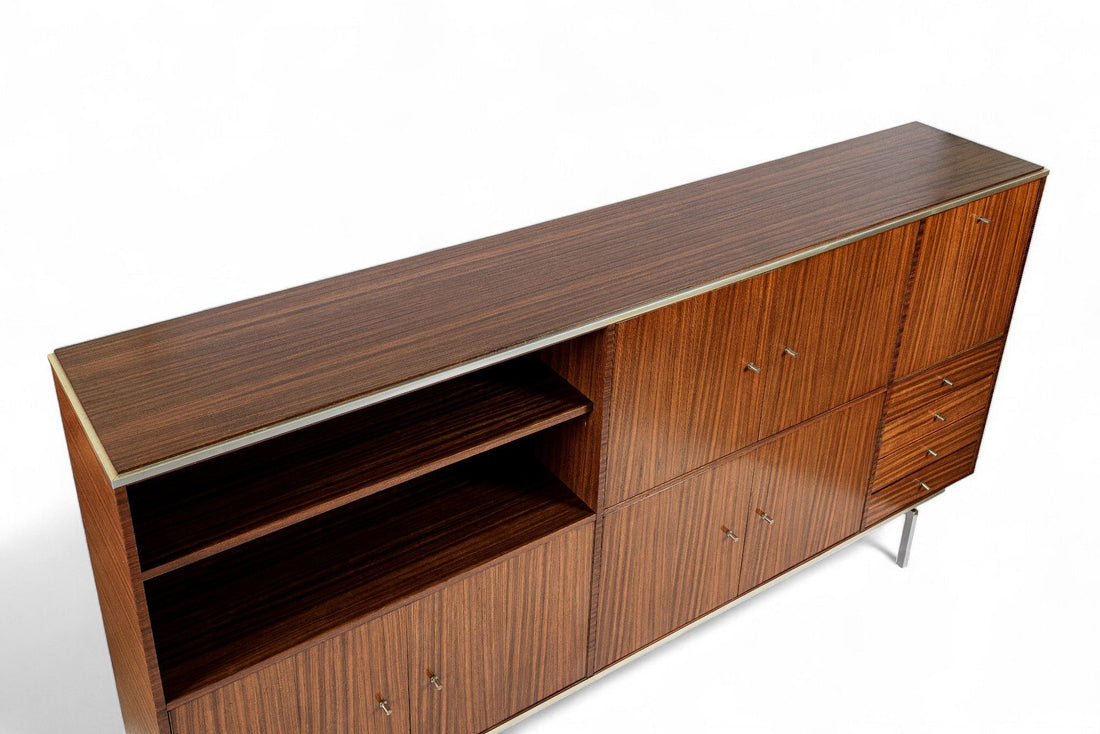 Exceptional Vintage Mid Century French Teak Wall Unit Cabinet