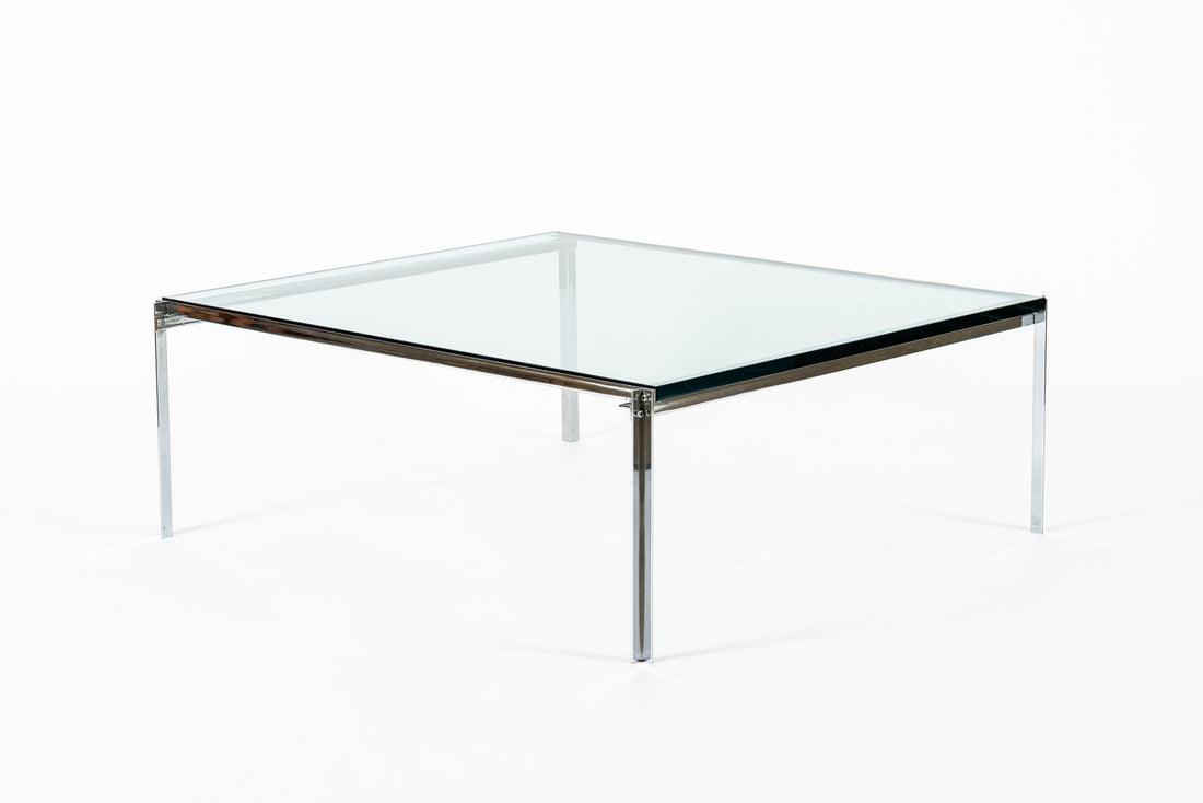 Mid Century Glass & Chrome Coffee Table by Katavalos for Laverne Originals