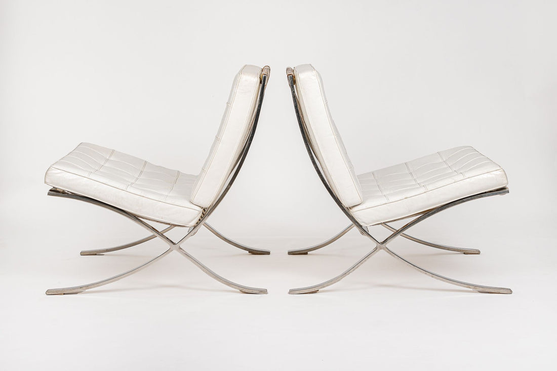 Mid Century White Barcelona Chairs by Mies van der Rohe for Knoll