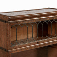 Antique Three Shelf Wood Barrister Bookcase Cabinet with Leaded Glass