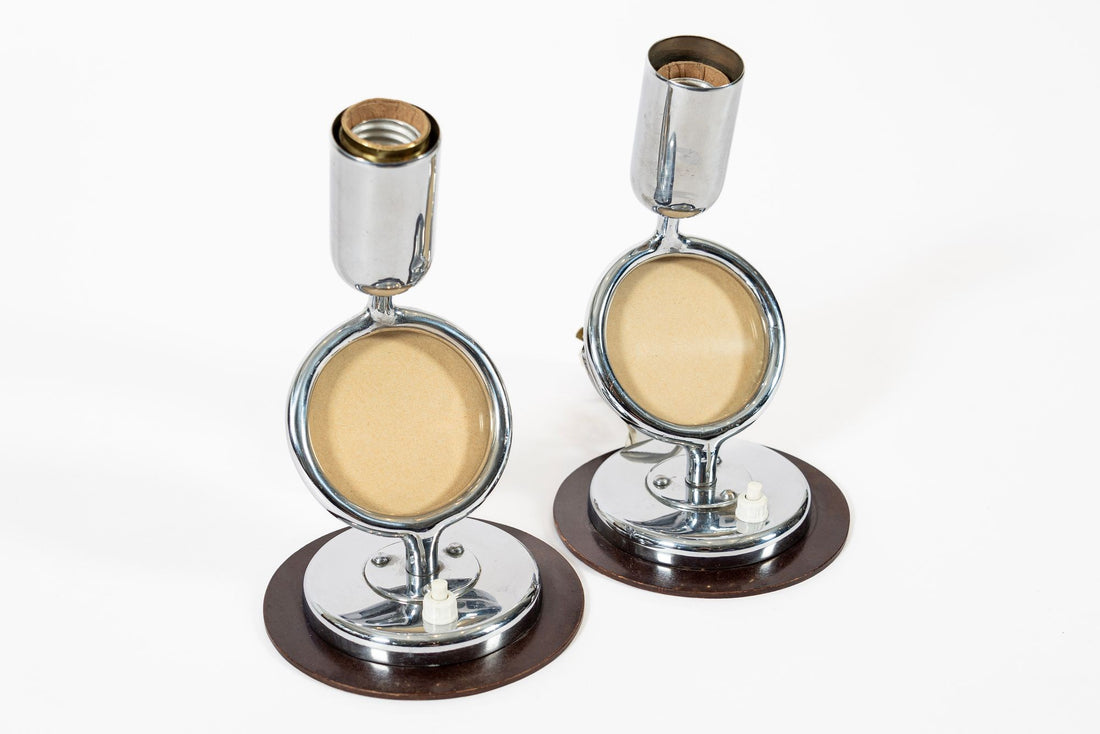 Pair Antique Art Deco Bauhaus Table Lamps with Glass Photo Inserts