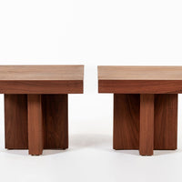 Mid Century Walnut Wood Side Tables Milo Baughman Style 1970s