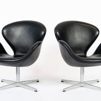 Mid Century Danish Black Leather Swan Chairs by Arne Jacobsen for Fritz Hansen