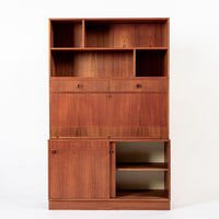 Mid Century Danish Teak Wood Drop-Down Secretary Desk Wall Unit