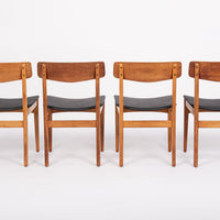 Mid Century Danish Teak Wood & Black Vinyl Dining Chairs