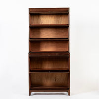 Antique English Tall Stepback Oak Wood Barrister Bookcase Cabinet