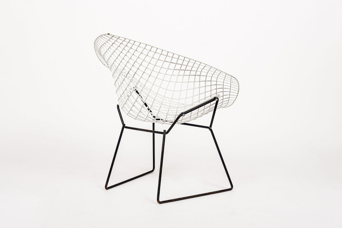 Mid Century White & Black Diamond Wire Chair by Bertoia for Knoll