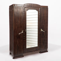 Antique French Art Deco Macassar Ebony Wood Wardrobe Armoire Cabinet, 1940s