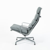 Eames Soft Pad Recliner for Herman Miller, Gray Leather Aluminum Group Lounge Chair