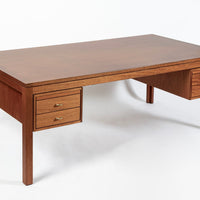 Large Mid Century Danish Modern Mahogany Wood Executive Desk, 2 Matching Avail