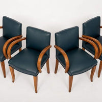 Antique Art Deco Maple Bentwood and Blue Leather Dining Chairs 1930s