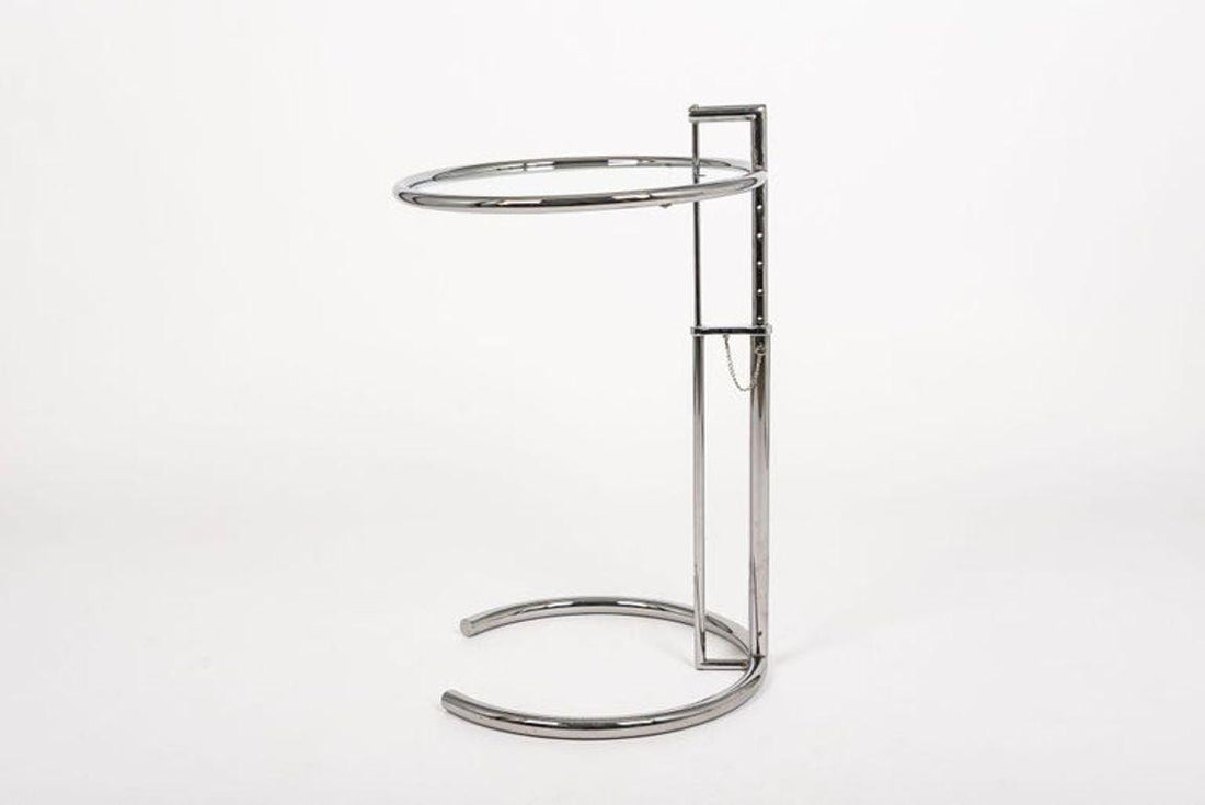 Mid Century Glass & Chrome Round Side Table by Eileen Gray (attr.)