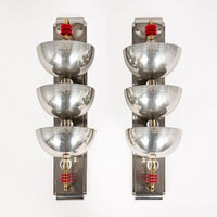 Antique Art Deco Large Silver Metal Wall Sconce Lamps, 34”