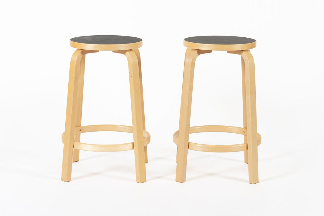 Mid Century Finnish Birch & Black 64 Stools by Alvar Aalto for Artek, 2015