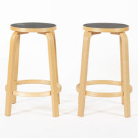 Mid Century Finnish Birch & Black 64 Stools by Alvar Aalto for Artek, 2015