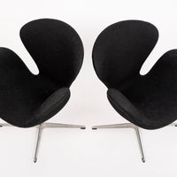 Mid Century Danish Black Swan Chairs by Arne Jacobsen for Fritz Hansen