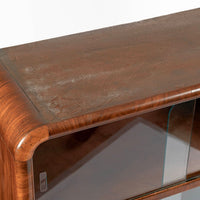 Antique Art Deco Burl Wood China Cabinet or Bar Cabinet with Drop-down Tabletop 1930s